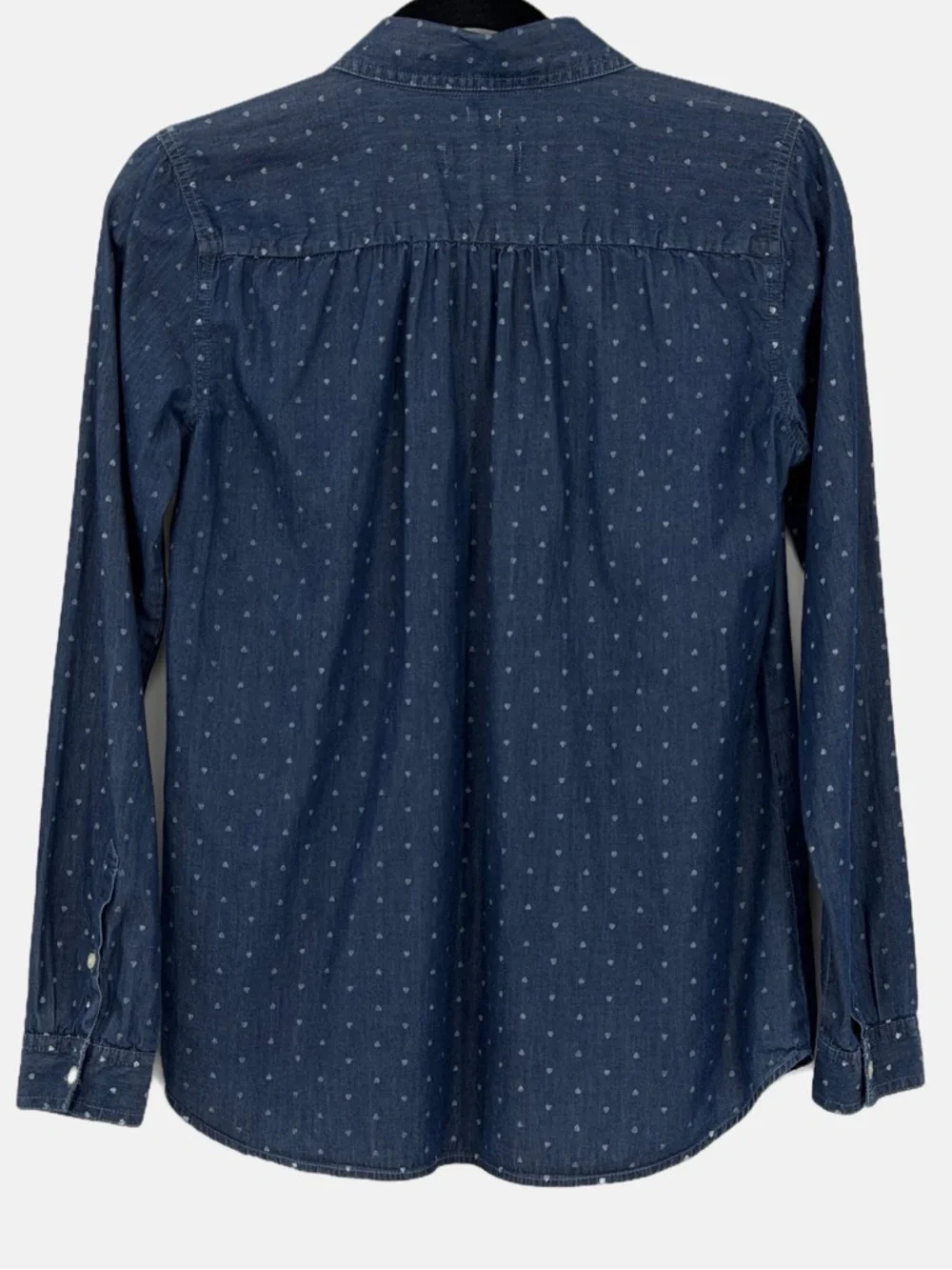 LOFT Softened Chambray Heart Print Button Down Shirt Size Small 100% Cotton - Picture 3 of 12